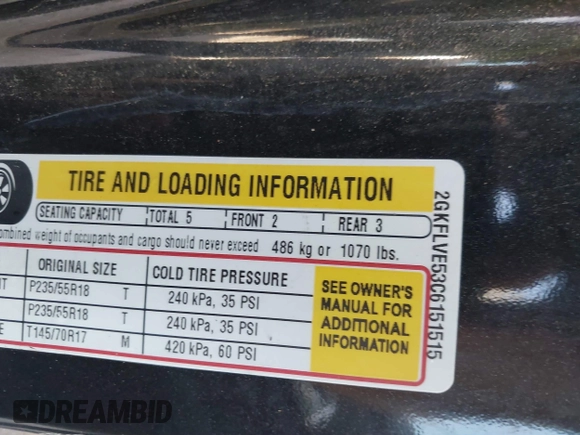 2012 GMC Terrain SLT-1 with VIN 2GKFLVE53C6151515, listed as a IAAI auction lot 40553423 with 151,365 mi miles. Bid and sale history available at carsss.com. Image 9.