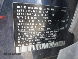 2011 Volkswagen Tiguan SEL с VIN WVGBV7AX4BW506165, выставлен на аукционе IAAI как лот 42256905 с пробегом 171 047 миль миль и . История ставок и продаж доступна на DreamBid. Изображение 9.