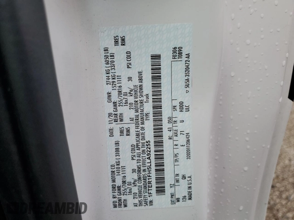 2020 Ford Ranger XL with VIN 1FTER1FH5LLA92255, listed as a Copart auction lot 69389944 with 89,776 mi miles and Salvage Title. Bid and sale history available at carsss.com. Image 12.