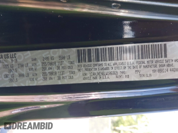 2020 Jeep Wrangler Unlimited Sahara z VIN 1C4HJXEN6LW106869, wystawiony jako IAAI lot #42390113 z przebiegiem 56 907 mil mil oraz . Historia ofert i sprzedaży dostępna na DreamBid. Obrazek 9.