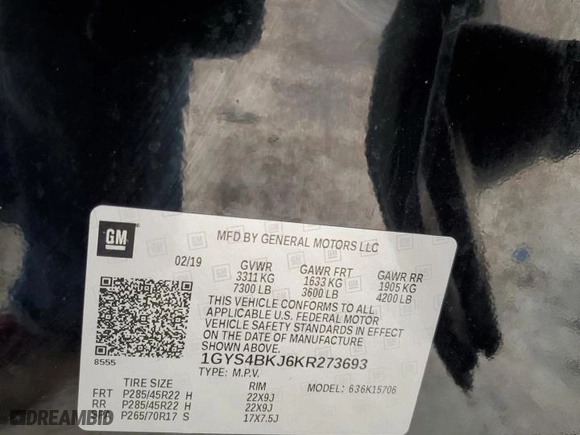 2019 Cadillac Escalade Luxury with VIN 1GYS4BKJ6KR273693, listed as a Copart auction lot 48101575 with 96,150 mi miles and Salvage Title. Bid and sale history available at carsss.com. Image 15.