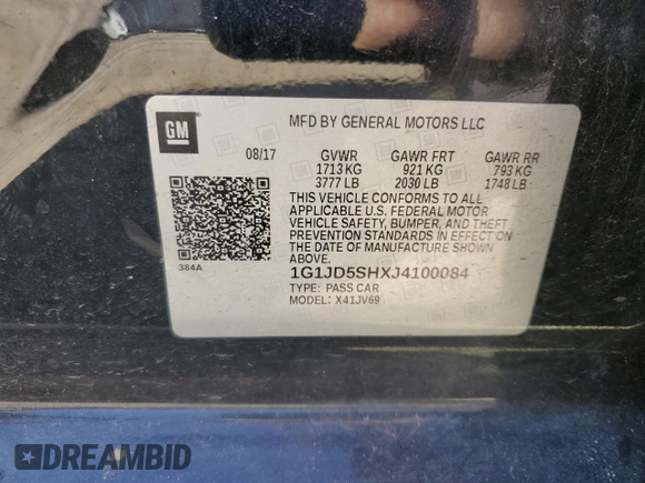 2018 Chevrolet Sonic LT с VIN 1G1JD5SHXJ4100084, выставлен на аукционе Copart как лот 46094985 с пробегом 127 719 миль миль и Списание • Salvage title. История ставок и продаж доступна на DreamBid. Изображение 12.