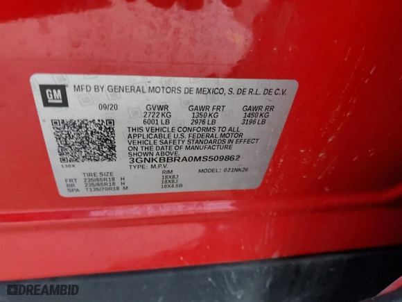 2021 Chevrolet Blazer LT with VIN 3GNKBBRA0MS509862, listed as a Copart auction lot 44497755 with 111,329 mi miles and Salvage Title. Bid and sale history available at carsss.com. Image 15.