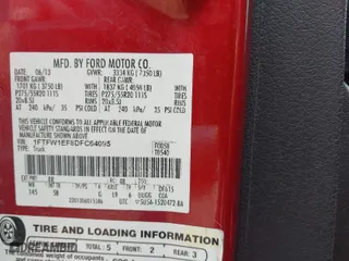 2013 Ford F-150 XL with VIN 1FTFW1EF8DFC64095, listed as a IAAI auction lot 41904304 with 214,823 mi miles. Bid and sale history available at carsss.com. Image 9.