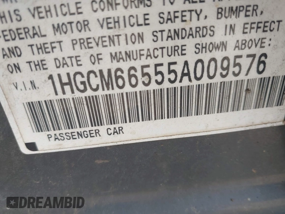 2005 Honda Accord EX-L z VIN 1HGCM66555A009576, wystawiony jako IAAI lot #42409462 z przebiegiem 250 619 mil mil oraz . Historia ofert i sprzedaży dostępna na DreamBid. Obrazek 9.