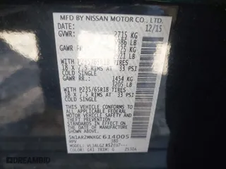 2016 Nissan Pathfinder S with VIN 5N1AR2MNXGC614005, listed as a IAAI auction lot 41588049 with 98,609 mi miles. Bid and sale history available at carsss.com. Image 9.