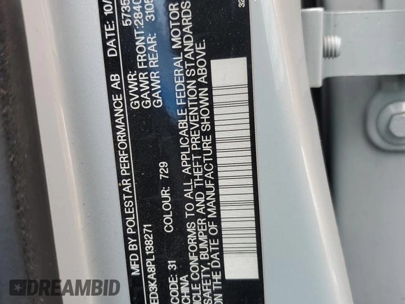 2023 Polestar 2 z VIN YSMED3KA8PL138271, wystawiony jako Copart lot #56353545 z przebiegiem Nie podano mil oraz Szkody całkowita. Historia ofert i sprzedaży dostępna na DreamBid. Obrazek 12.