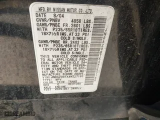 2004 Nissan Murano SL with VIN JN8AZ08TX4W227180, listed as a IAAI auction lot 41241658 with 183,332 mi miles. Bid and sale history available at carsss.com. Image 9.