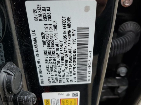 2021 Honda Pilot Special Edition with VIN 5FNYF5H20MB005405, listed as a Copart auction lot 53247795 with 41,958 mi miles and Salvage Title. Bid and sale history available at DreamBid. Image 12.