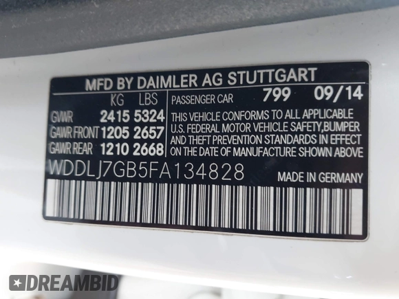 2015 Mercedes-Benz CLS-Class CLS 63 AMG S-Model with VIN WDDLJ7GB5FA134828, listed as a IAAI auction lot 41377844 with 79,219 mi miles. Bid and sale history available at carsss.com. Image 9.