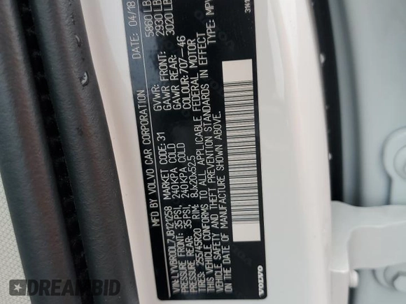 2018 Volvo XC60 Inscription with VIN LYVBR0DL7JB121258, listed as a Copart auction lot 86756784 with 48,708 mi miles and Salvage Title. Bid and sale history available at carsss.com. Image 14.