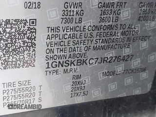2018 Chevrolet Tahoe LT z VIN 1GNSKBKC7JR276427, wystawiony jako IAAI lot #41977418 z przebiegiem 152 007 mil mil oraz . Historia ofert i sprzedaży dostępna na DreamBid. Obrazek 9.