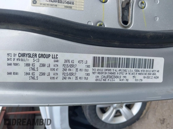 2014 Jeep Patriot Latitude with VIN 1C4NJRFB0ED549410, listed as a IAAI auction lot 42227402 with 139,908 mi miles and . Bid and sale history available at DreamBid. Image 9.