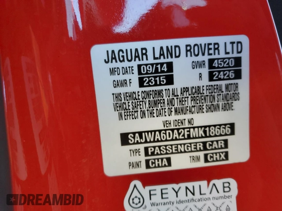 2015 Jaguar F-Type R z VIN SAJWA6DA2FMK18666, wystawiony jako Copart lot #87664215 z przebiegiem 47 277 mil mil oraz Szkoda całkowita • Salvage title. Historia ofert i sprzedaży dostępna na DreamBid. Obrazek 15.
