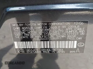 2007 Lexus ES 330 z VIN JTHBJ46G472085911, wystawiony jako IAAI lot #42486802 z przebiegiem 124 871 mil mil oraz . Historia ofert i sprzedaży dostępna na DreamBid. Obrazek 9.