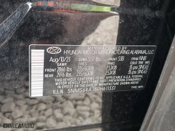 2023 Hyundai Santa Fe XRT with VIN 5NMS64AJ8PH611331, listed as a Copart auction lot 74737744 with 51,536 mi miles and Salvage Title. Bid and sale history available at carsss.com. Image 14.