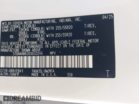2025 Lexus TX 350 with VIN 5TDAAAB63SS033244, listed as a IAAI auction lot 42505973 with 2,106 mi miles and . Bid and sale history available at DreamBid. Image 9.