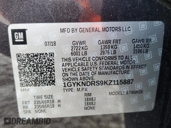 2019 Cadillac XT5 Luxury AWD z VIN 1GYKNDRS9KZ115887, wystawiony jako Copart lot #58528075 z przebiegiem 75 651 mil mil oraz Szkoda całkowita • Salvage title. Historia ofert i sprzedaży dostępna na DreamBid. Obrazek 13.