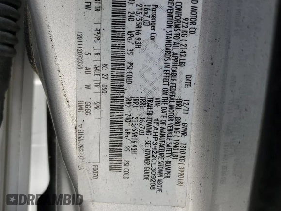 2012 Ford Focus SEL with VIN 1FAHP3H22CL309208, listed as a Copart auction lot 53299825 with 191,381 mi miles and Clean Title. Bid and sale history available at carsss.com. Image 12.