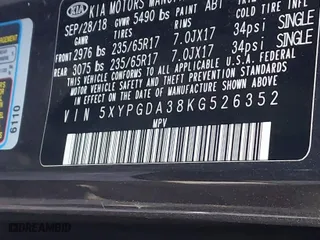 2019 Kia Sorento LX with VIN 5XYPGDA38KG526352, listed as a IAAI auction lot 41786680 with 118,826 mi miles. Bid and sale history available at carsss.com. Image 9.