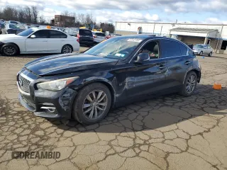 2014 Infiniti Q50 Premium with VIN JN1BV7AR7EM689683, listed as a Copart auction lot 49952785 with 149,848 mi miles and Salvage Title. Bid and sale history available at carsss.com. Image 1.