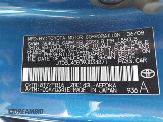 2009 Toyota Corolla with VIN JTDBL40E09J034871, listed as a IAAI auction lot 42402215 with 166,742 mi miles and . Bid and sale history available at DreamBid. Image 9.