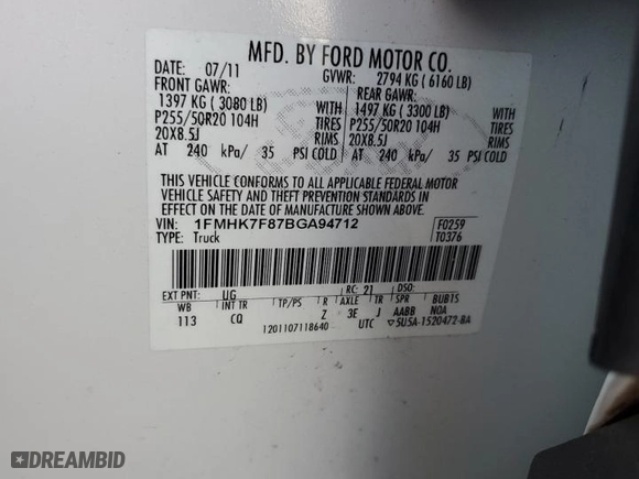 2011 Ford Explorer Limited with VIN 1FMHK7F87BGA94712, listed as a Copart auction lot 41779335 with 158,082 mi miles and Salvage Title. Bid and sale history available at carsss.com. Image 15.