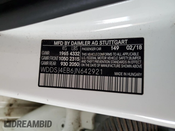 2018 Mercedes-Benz CLA 250 with VIN WDDSJ4EB6JN642921, listed as a Copart auction lot 67057813 with 79,120 mi miles and . Bid and sale history available at DreamBid. Image 12.
