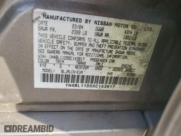 2005 Nissan Altima SL with VIN 1N4BL11D55C143917, listed as a Copart auction lot 79052684 with 206,618 mi miles and Salvage title. Bid and sale history available at DreamBid. Image 12.