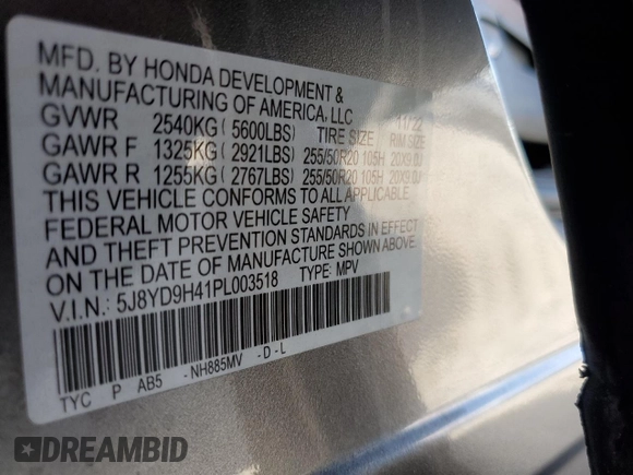 2023 Acura MDX w/Technology Package with VIN 5J8YD9H41PL003518, listed as a Copart auction lot 84565084 with 19,218 mi miles and Salvage Title. Bid and sale history available at carsss.com. Image 13.