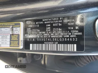2020 Kia Optima LX with VIN 5XXGT4L36LG384632, listed as a Copart auction lot 65832045 with 95,515 mi miles and Clean title. Bid and sale history available at DreamBid. Image 12.