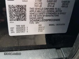 2023 Chevrolet Tahoe Commercial with VIN 1GNSKLED5PR319486, listed as a Copart auction lot 60391125 with 10,473 mi miles and Salvage title. Bid and sale history available at DreamBid. Image 13.