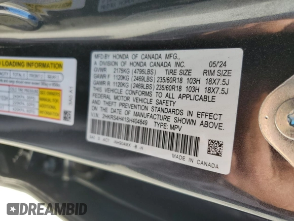 2025 Honda CR-V EX with VIN 2HKRS4H41SH404849, listed as a Copart auction lot 48743805 with 22,275 mi miles and Salvage Title. Bid and sale history available at DreamBid. Image 15.