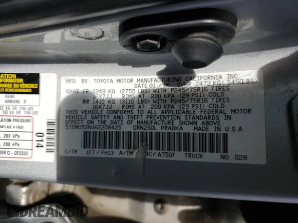 2006 Toyota Tacoma with VIN 5TEMU52N16Z208425, listed as a Copart auction lot 62298415 with 204,676 mi miles and Salvage title. Bid and sale history available at DreamBid. Image 13.