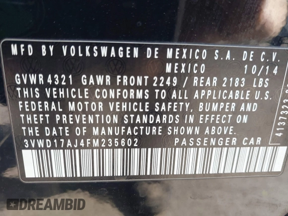 2015 Volkswagen Jetta SE z VIN 3VWD17AJ4FM235602, wystawiony jako IAAI lot #42073616 z przebiegiem 183 291 mil mil oraz . Historia ofert i sprzedaży dostępna na DreamBid. Obrazek 9.