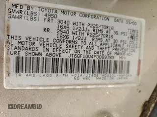 2000 Lexus RX 300 z VIN JT6GF10U4Y0069783, wystawiony jako Copart lot #55623115 z przebiegiem 120 521 mil mil oraz Czysty tytuł • Clean title. Historia ofert i sprzedaży dostępna na DreamBid. Obrazek 13.