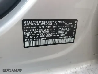 2018 Volkswagen Passat 2.0T S with VIN 1VWAA7A31JC021794, listed as a Copart auction lot 51261935 with 117,860 mi miles and Salvage Title. Bid and sale history available at carsss.com. Image 12.