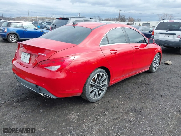 2018 Mercedes-Benz CLA with VIN WDDSJ4GB7JN595119, listed as a IAAI auction lot 41782982 with 105,071 mi miles. Bid and sale history available at carsss.com. Image 4.