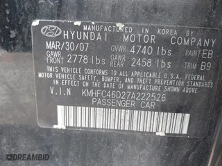 2007 Hyundai Azera GLS with VIN KMHFC46D27A222526, listed as a IAAI auction lot 41222828 with 178,845 mi miles. Bid and sale history available at carsss.com. Image 9.