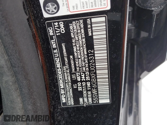 2015 Mercedes-Benz C-Class C 400 with VIN 55SWF6GBXFU026312, listed as a Copart auction lot 44510975 with 79,709 mi miles and Salvage Title. Bid and sale history available at carsss.com. Image 12.