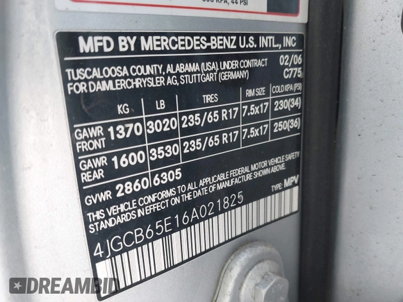 2006 Mercedes-Benz R 3.5L with VIN 4JGCB65E16A021825, listed as a IAAI auction lot 41705142 with 152,886 mi miles and . Bid and sale history available at DreamBid. Image 9.