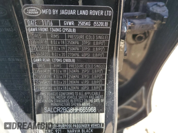 2017 Land Rover Discovery Sport HSE z VIN SALCR2BG8HH665968, wystawiony jako Copart lot #50236485 z przebiegiem 94 323 mil mil oraz Szkoda całkowita • Salvage title. Historia ofert i sprzedaży dostępna na DreamBid. Obrazek 13.