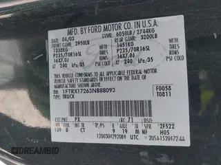 2003 Ford F-150 XL with VIN 1FTRX17263NB88093, listed as a IAAI auction lot 41772955 with 1 mi miles. Bid and sale history available at carsss.com. Image 9.