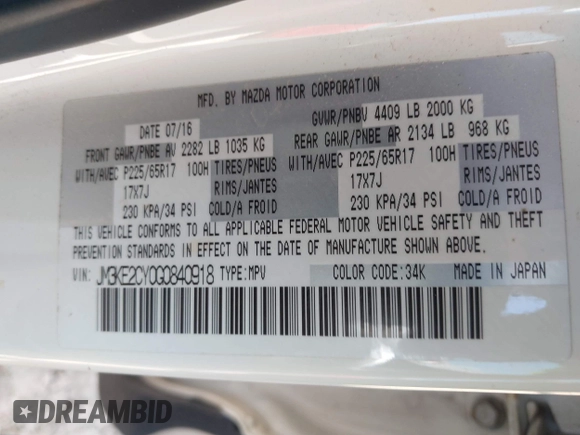 2016 Mazda CX-5 Touring z VIN JM3KE2CY0G0840918, wystawiony jako IAAI lot #42205529 z przebiegiem 74 515 mil mil oraz . Historia ofert i sprzedaży dostępna na DreamBid. Obrazek 9.