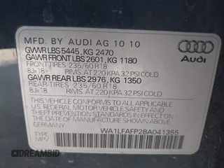 2011 Audi Q5 Premium Plus with VIN WA1LFAFP2BA041355, listed as a IAAI auction lot 42101822 with 180,552 mi miles and . Bid and sale history available at DreamBid. Image 9.