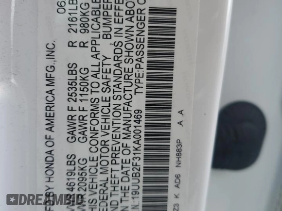 2019 Acura TLX with VIN 19UUB2F31KA001469, listed as a Copart auction lot 82818834 with 64,498 mi miles and Salvage Title. Bid and sale history available at carsss.com. Image 14.