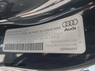 2012 Audi A5 Premium Plus with VIN WAULFAFH2CN005199, listed as a IAAI auction lot 42163081 with 66,146 mi miles and . Bid and sale history available at DreamBid. Image 9.