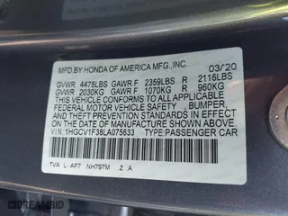 2020 Honda Accord Sedan Sport with VIN 1HGCV1F38LA075633, listed as a IAAI auction lot 41077218 with 41,918 mi miles. Bid and sale history available at carsss.com. Image 9.