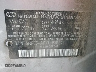 2017 Hyundai Sonata Sport with VIN 5NPE34AFXHH581593, listed as a Copart auction lot 41875105 with 63,760 mi miles and Salvage Title. Bid and sale history available at carsss.com. Image 13.