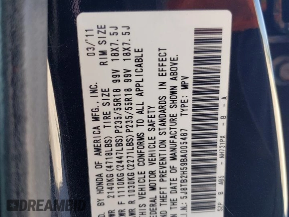 2011 Acura RDX Tech Pkg with VIN 5J8TB2H59BA005487, listed as a Copart auction lot 53312845 with 156,097 mi miles and Clean Title. Bid and sale history available at carsss.com. Image 14.